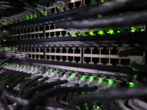 close up of a network rack